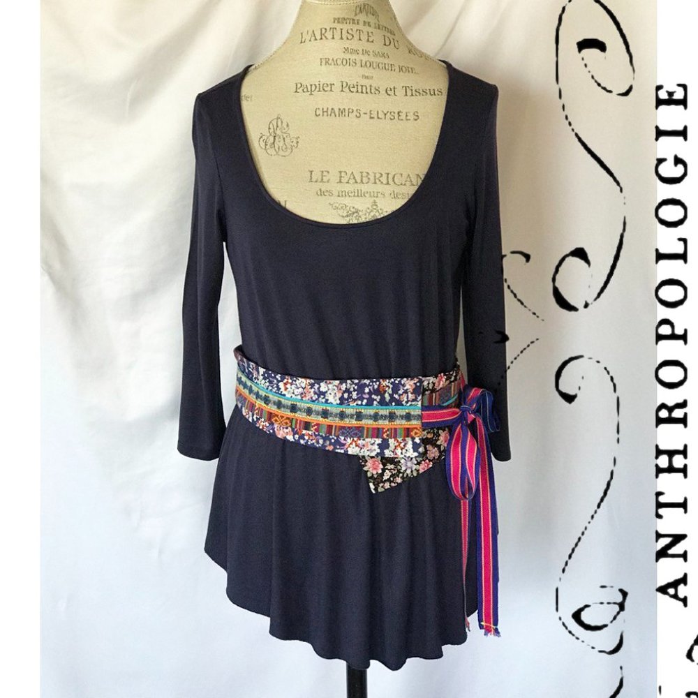 Anthropologie Common Thread Blue Belted Blouse